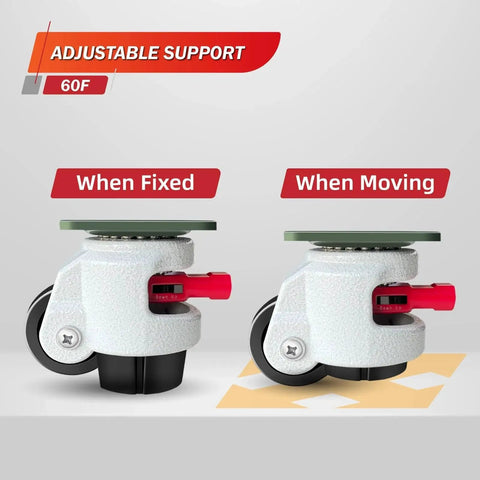 Heavy Duty Leveling Casters With 360 Degree Swivel And Upgraded Handle, Height Adjustable shown in fixed and moving positions