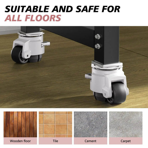 Heavy Duty Leveling Casters Set of 4 for Workbenches and Machinery, Adjustable Retractable Stem Caster Wheels on wood floor