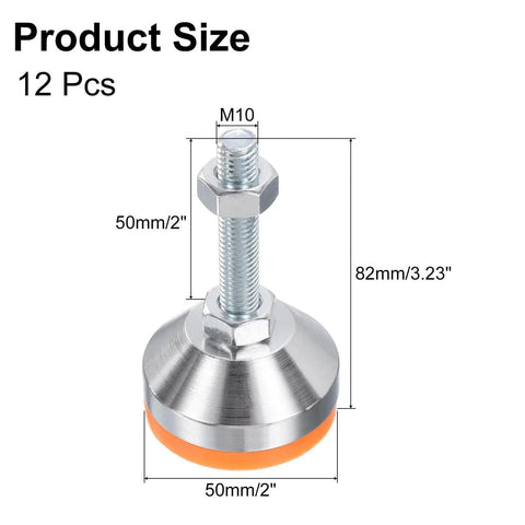 8 Pack Adjustable Heavy Duty Leveling Feet With 50mm Base Diameter And M12x50mm Thread Anti Slip Shock Absorbing Furniture Levelers