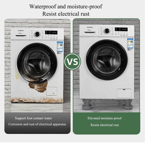Comparison of washing machines with and without four pack adjustable leveling feet for stable wobble free support.