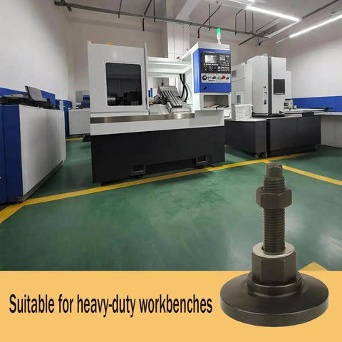 Beefy Heavy Duty Adjustable Leveling Feet for workbenches, visible M16 thread, three point nine four inch base, ideal for industrial use.