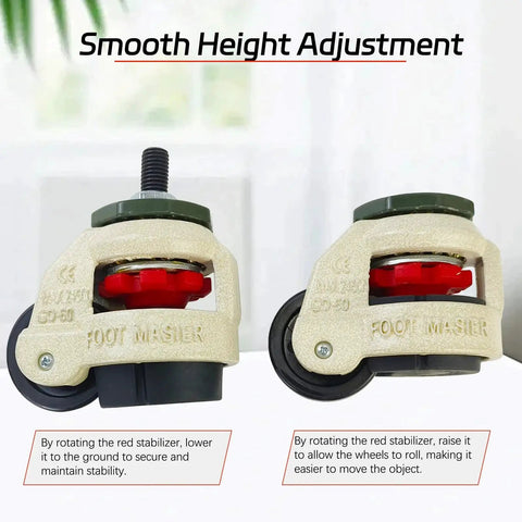 4 Pack 2 Inch Leveling Machine Stem Casters With Retractable Rubber Feet For Workbenches, Machines, And Equipment