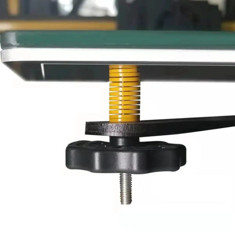 Side view of a 3D printer bed with Premium 3D Printer Bed Leveling Springs Set For Ender 3 Series by HUAREW, yellow compression spring visible.