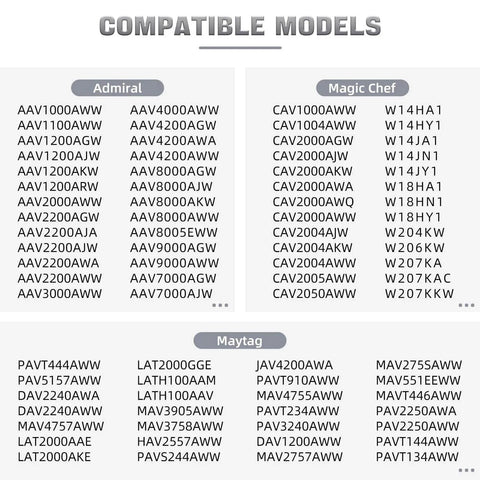 List of compatible washer models for Lid Hinge Pin WP35-2045 Fits Top Load Washers 2 Pack Durable Replacement for Washer Lid.