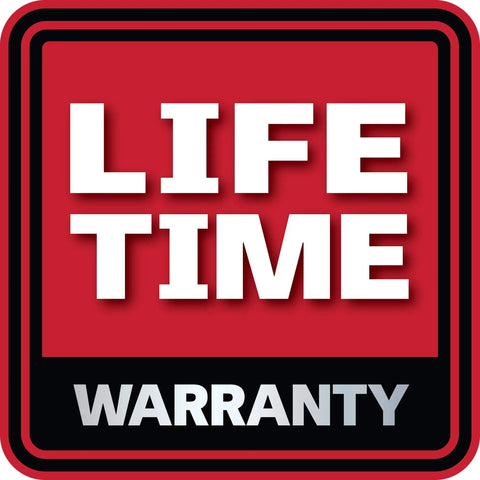 Red sign with white text reading 'LIFETIME WARRANTY'