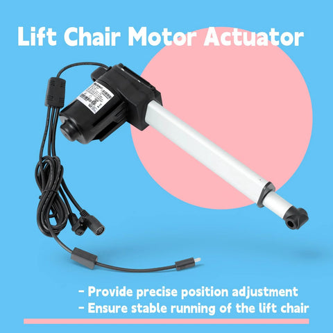 Lift chair actuator motor with white shaft and black housing, power cable attached, Amazon brand.