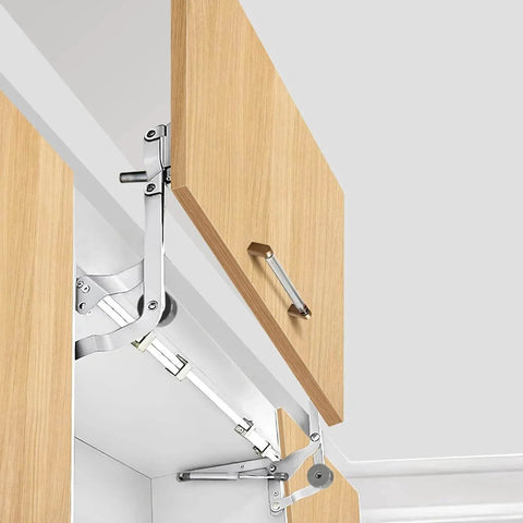 Door Hinges Set,Vertical Swing Lift Up Stay Pneumatic Arm Kitchen Mechanism Hinges with Slow Closing installed on wooden cabinet
