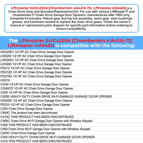 Gear Sprocket Replacement Compatible With LiftMaster 41A5483 2245 3265 3255 1256LM 1345M And Chamberlain product list details