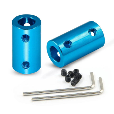 2 Pack 8mm Shaft Coupler Set For Stepper Motors Aluminum Alloy Bore Rigid And Flexible Shaft Couplings In Light Blue With Hex Keys and Screws