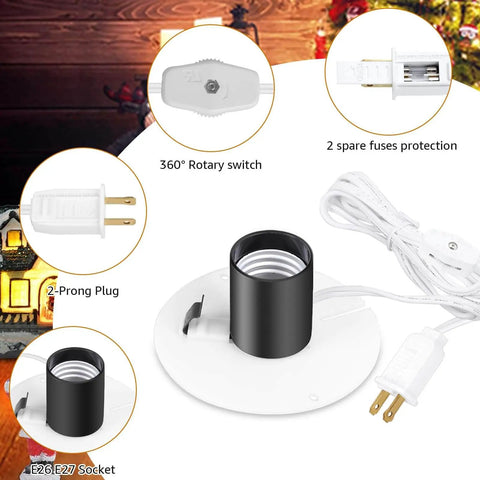 Blow Mold Light Kit Replacement Cord For Halloween And Christmas Blow Mold Village Decorations 5 Foot Easy To Install Lamp Cord With On Off Switch For E26 E27 Bulbs Indoor Outdoor Use Salt Lamp Compatible 4 Pack featuring components and close-up details