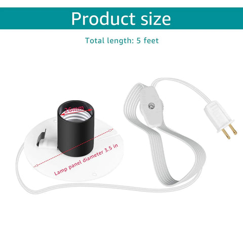 Replacement Blow Molded Light Wire Kit 4.9 Feet 120V With Switch And Plug For E26/E27 Bulbs showing product size and 3.5-inch panel