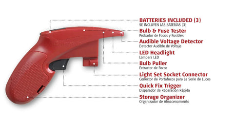 LightKeeper Pro & LED Keeper Pro Combo Pack tool diagram showing features including LED headlight and bulb puller.
