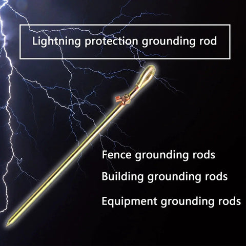 Portable Ground Rod With Ground Wire Lug Half Inch Diameter And 18 Inch Length Oval Eye Design set against a lightning background