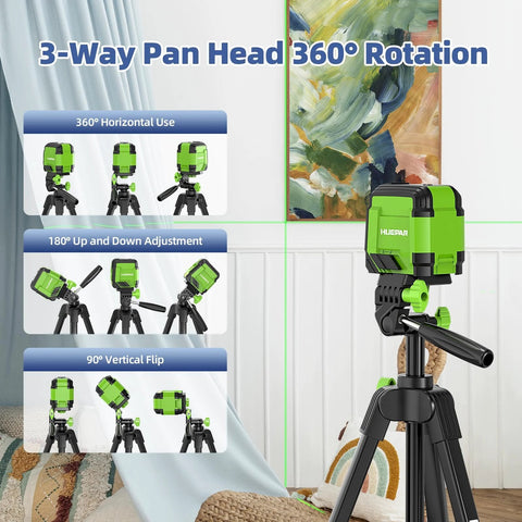 Lightweight 60 inch aluminum tripod for indoor use with a smooth 3-way pan head and laser level setup