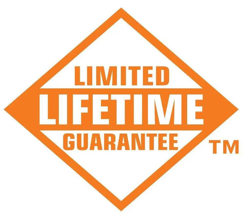 Limited lifetime guarantee logo in orange diamond shape
