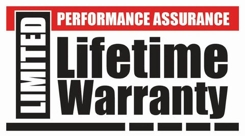 "Limited Lifetime Warranty Performance Assurance text in black and red on a white background"