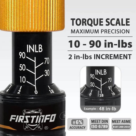 Close-up of torque scale on Limited Torque Screwdriver 10-90 in-lbs with 1/4 Inch Universal Hex Bit Holder.