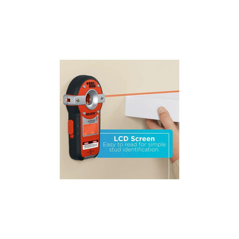 Two in one line laser with auto leveling and stud finder in use on a wall, showing precise wall hanging alignment for frames and decor.