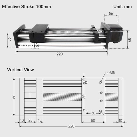 Linear Motion Stage Actuator, CNC Linear Motion Rail Guide with Nema23 Stepper Motor, Slide Rail 1605 Ball Screw
