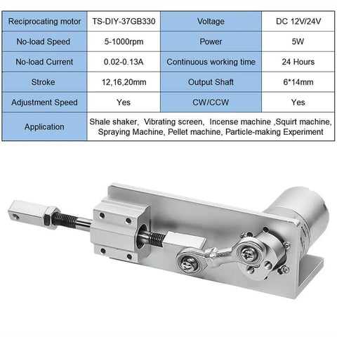 DIY Reciprocating Cycle Linear Actuator 12V 15rpm Big Torque Stroke 12mm 16mm 20mm Adjustable for DIY Design Shale Shaker with specs chart