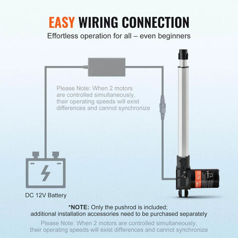 Diagram showing wiring connection for Linear Actuator 12V, 12 Inch Heavy Duty 1320lbs/6000N Linear Actuator with DC 12V battery