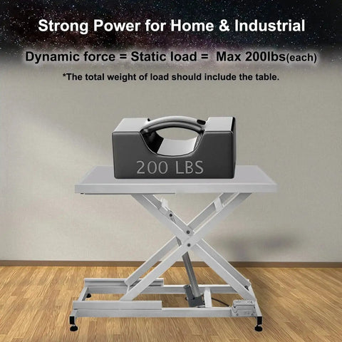 Image showing a table lift supporting a 200 lbs weight, illustrating the strength of the 2 Inch Stroke DC12V Linear Actuator with Mounting Bracket.