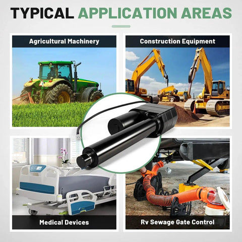 Image showing typical application areas for Powerful 12V Linear Actuator With 8 Inch Stroke And 2000 Lbs Thrust For Heavy Duty Projects.