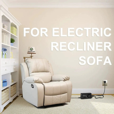 Plug And Play 12V Linear Actuator Controller Kit with recliner in living room setting, ideal for electric sofas.