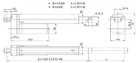 Technical diagram of 2 Inch Stroke 50 Millimeter DC Electric Mini Linear Actuator with measurements for medical and furniture applications.