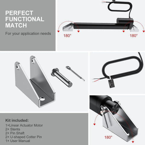 Justech 12V heavy-duty linear actuator with mounting bracket; 1000N, 300mm stroke