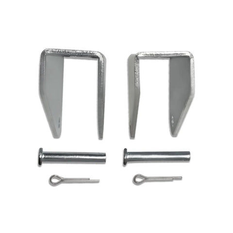 Universal linear actuator mounting brackets, two brackets in silver metal with pins; includes two bolts and two cotter pins
