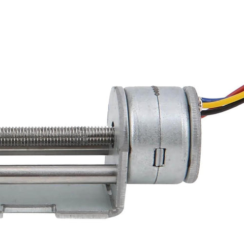 Close-up of Linear Actuator 2‑Phase 4‑Wire Linear Stepper Motor Screw Slide Table showing motor and wires for DIY engraving machine.