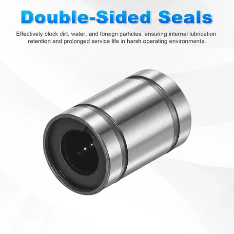 Compact sealed linear ball bearing with 5mm bore, 10mm OD, and 15mm length in a 2 pack for 3D printers and CNC machines.