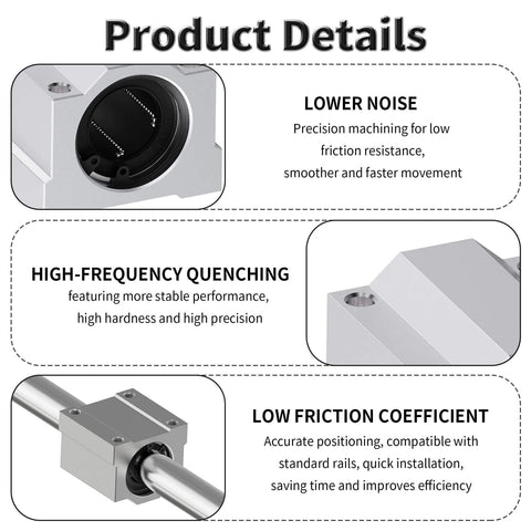 Product details for ✝️ 4 pcs scs6uu linear ball bearings, 6mm id×25mm length aluminum slide block with double seal