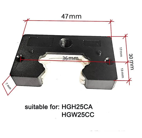 HGW25CA Linear Bearing Slider Block with dimensions for CNC machines suitable for HGH25CA, HGW25CC, showcasing size details.