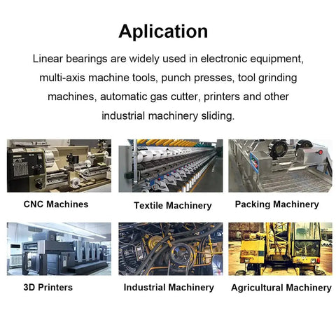 Applications of 10mm bore square flange linear bearing in CNC machines, textile, packing, 3D printing, industrial, and agricultural machinery