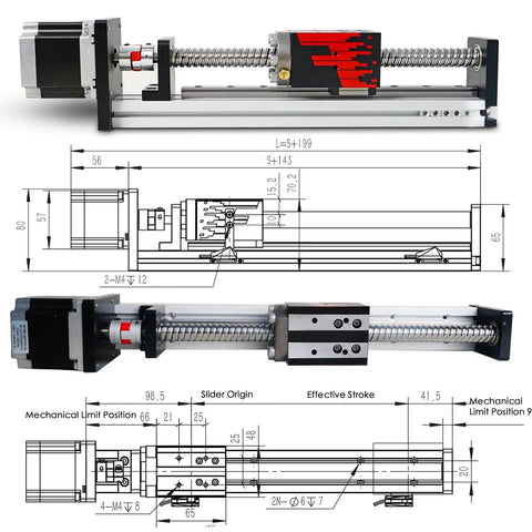 Beefy FSL40 Linear Guide Module With Ball Screw Motion CNC Stage And Motorized Nema 23 Actuator, 50mm Stroke Work Size