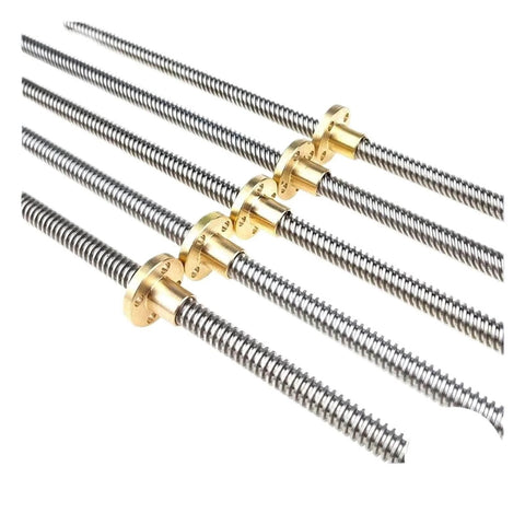 Ball screw linear motion ball screw t8 lead screw stepper motor lead 16mm lead screw trapezoidal lead screw with nut, shown in metal with brass nuts