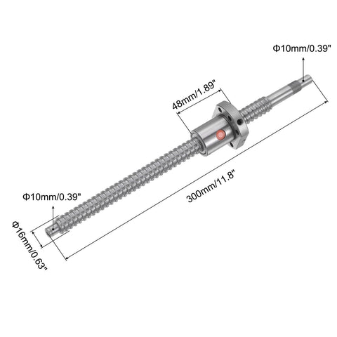 Linear Motion Ball Screw SFU1605 (Dia 16mm, Pitch 5mm, Length 300mm) Anti Backlash Ball Screw Kit with Metal Ball Screw Nut dimensions shown