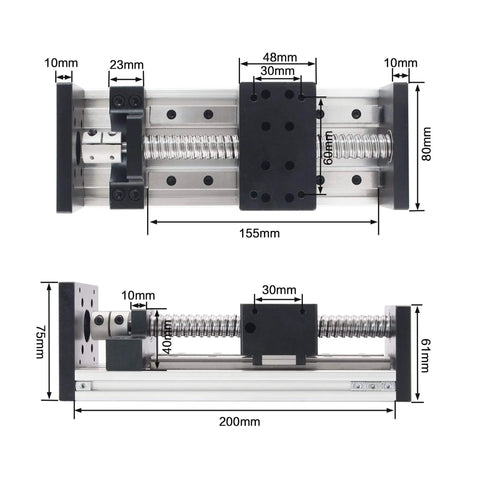 100mm / 3.94" Linear Motion Guide Actuator Double Linear Rail Slide 1605 Ballscrew Motorized XY XYZ Linear Stage Table Nema23 Stepper Motor dimensions diagram