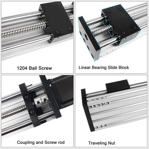 Linear Motion Stage Actuator, CNC Linear Motion Rail Guide with Nema23 Stepper Motor, Slide Rail 1204 Ball Screw