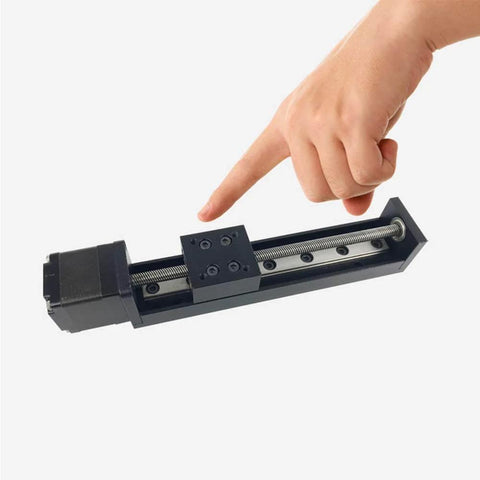 Close-up of Linear Rail 50mm Linear Stage Actuator with Square Linear Rails Mini Slide Table and NEMA 11 Stepper Motor for CNC Machines