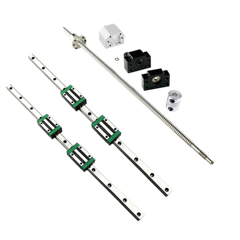 2pcs hgr20-300mm linear rail + 1pcs rm1605-350mm ballscrew with bf12/bk12 kit, dsg16h nut housing, coupling, slide blocks