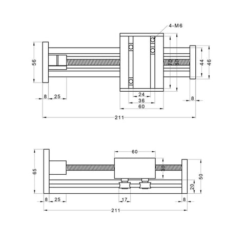 Technical diagram of ✝️ 1pcs linear rail guide ballscrew sfu1605 with nema17 stepper motor, 100mm effective stroke length for diy cnc