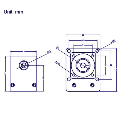 Technical drawing of 100mm effective stroke length linear rail guide with square linear rails ballscrew sfu1605 and nema 17 stepper motor.