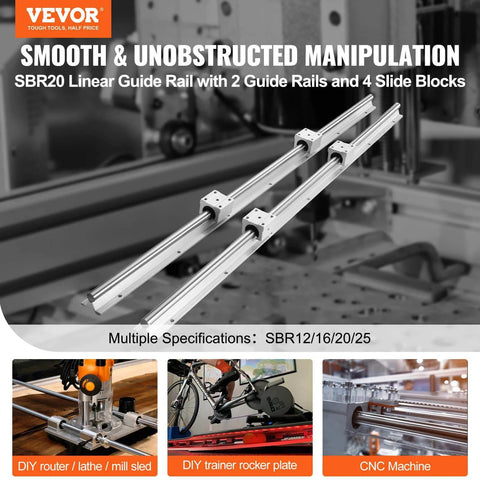 Linear Rail, 2 Set SBR20-1000mm, Linear Slide Rail and 4 PCS SBR20UU Bearing Block for automated machines, on CNC setup.
