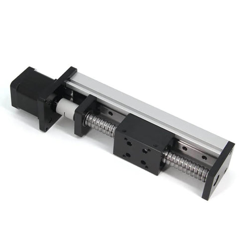 Front view of ✝️ 100mm effective stroke length linear rail guide with square linear rails ballscrew sfu1605 with nema 17 stepper motor