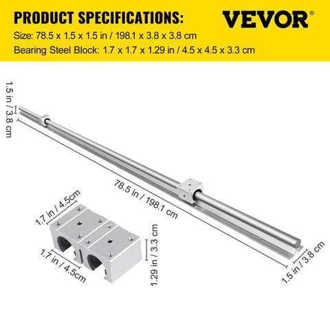 Diagram of Complete Two Pack Linear Rail Kit with 2000mm SBR16 rails and square carriage blocks specifications by Vevor