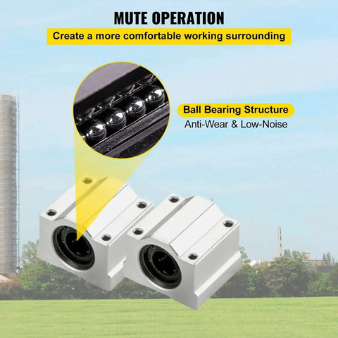 Close-up of SC20UU block bearings in Ultra Smooth Linear Rail Kit For CNC And DIY Projects BestEquip, highlighting ball bearing structure.