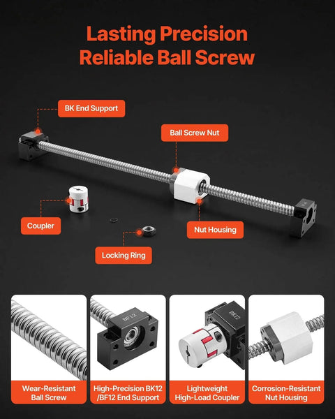 HGR20 Linear Rail Kit With Two 600 Mm Rails Ball Screw Four Slide Blocks BF12 BK12 End Supports Coupling And Nut Housing image